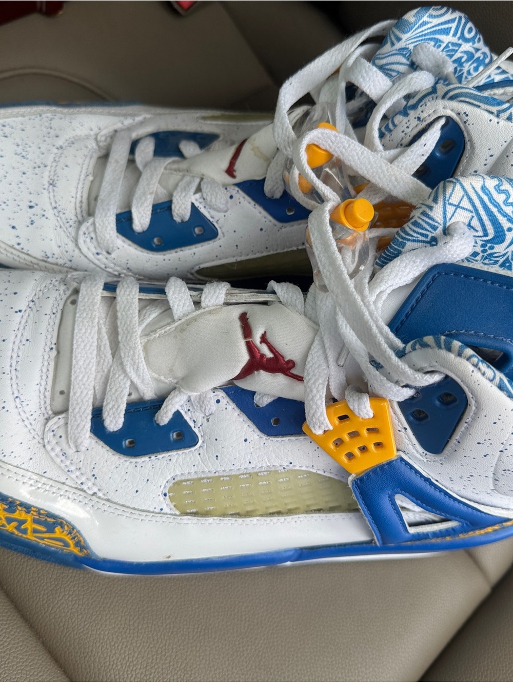 Jordan Spizike Do The Right Thing White Blue Gold High Top Sneaker 315371-162 - Picture 5 of 7